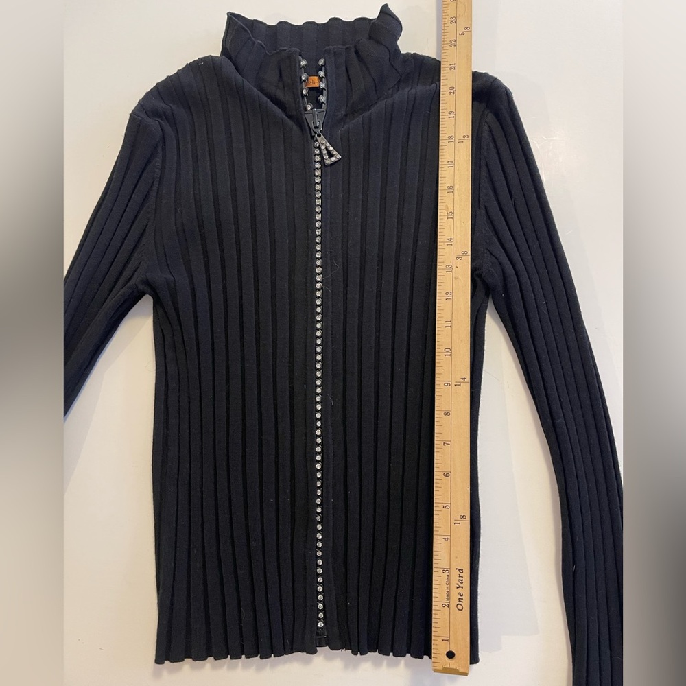 Belldini Ribbed Knit Mock Turtleneck Full Rhinestone Zip M - Picture 7 of 9